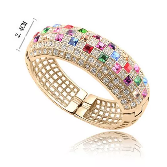 18K Rose Gold Plated And Genuine Multi-Coloured Cz & Austrian Crystal Bangle
