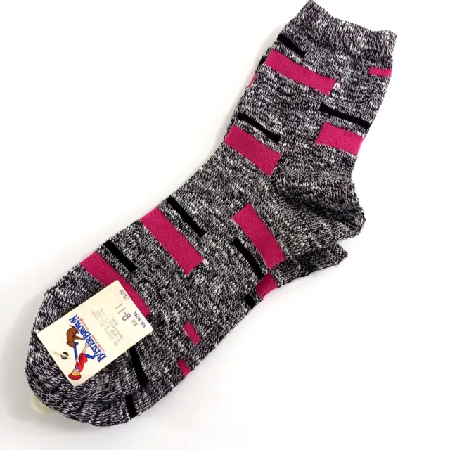 Vintage Buster Brown Socks Children's Size 9-11 Black Pink Geometric New
