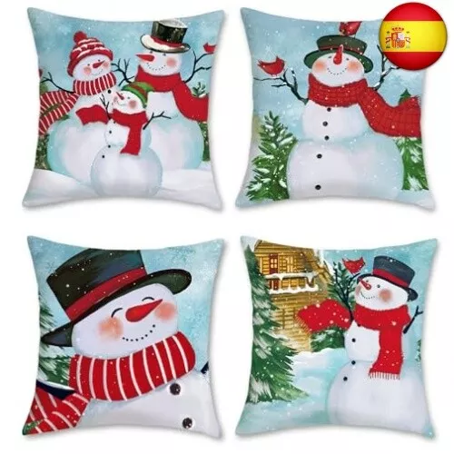 Bonhause Funda de Cojín Invierno Navidad 45x45cm Monigote de Nieve Funda de