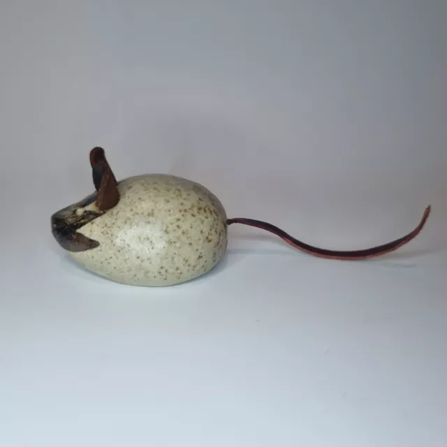 Vintage Studio Pottery Small Stoneware Mouse Leather Ears Tail Retro Home Decor 3