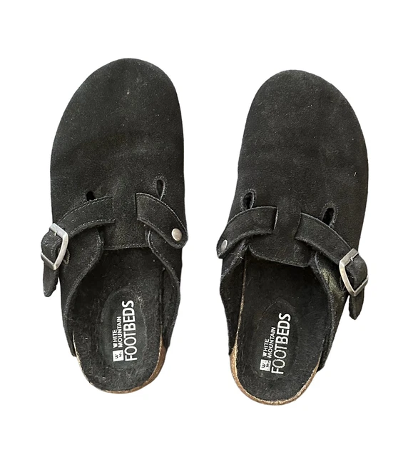 WHITE MOUNTAIN Shoes Bari Leather Footbeds Clog, Black/Suede W/Faux Fur Size 8