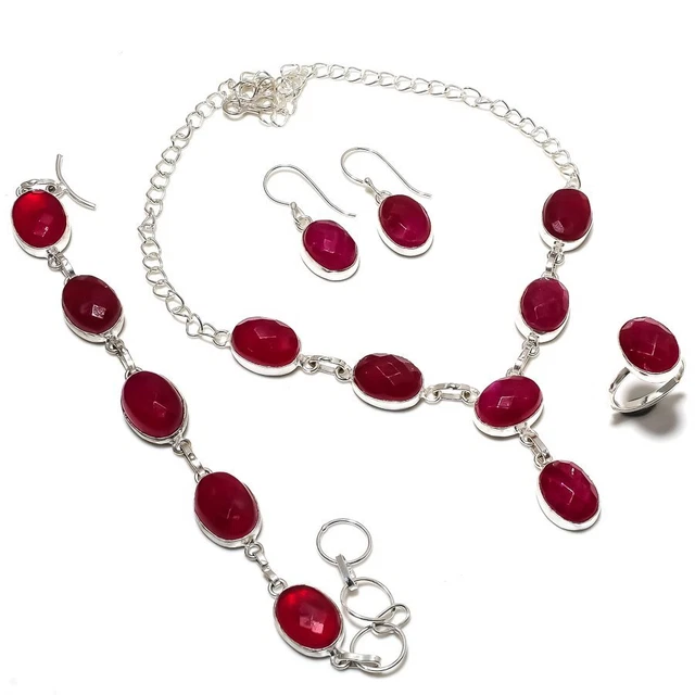 Rubin (simuliert) Edelstein Handarbeit 925 Sterlingsilber Schmuck Set Ostern