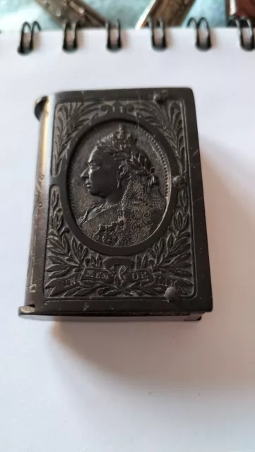 Antique Queen Victoria  Vulcanite Vesta Case Match Box Book Coronation