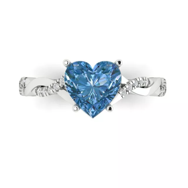 2.19 ct Heart Twisted Halo Sky Blue Topaz Promise Wedding Ring 14k White Gold