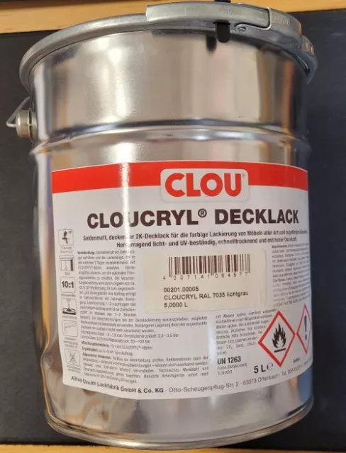 CLOUCRYL Decklack, RAL 7035, lichtgrau, seidenmatt, 5 Liter - Lagerabverkauf -