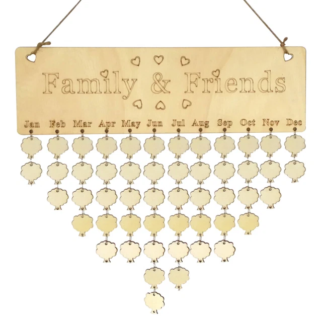 50 Plaques Calendrier Anniversaire En Bois - DIY Rappel Dates Importantes - Cœur Bambou à Accrocher