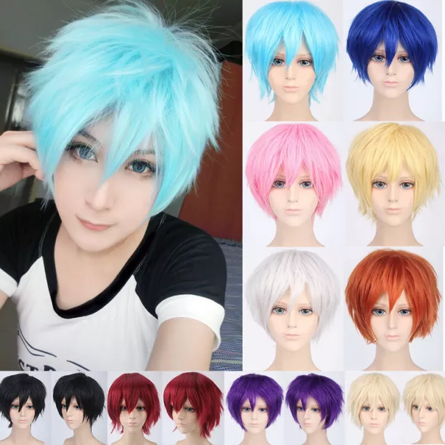 Womens Mens Anime Short Wig Cosplay Party Straight Hair Costume Full Wigs Blue