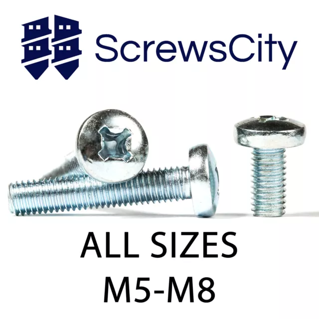 Phillips Pan Head Machine Screws Zinc Plated  Steel Din 7985 M5 M6 M8