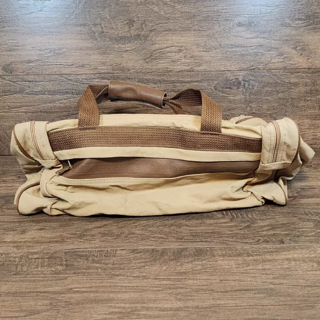 Vintage Eddie Bauer Ford Leather Trim Khaki Tan Canvas Duffle Bag 22x12x12