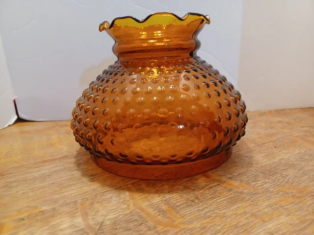 Vintage  Amber  Glass Hobnail Parlor Lamp SHADE - 7" fitter - Ruffled Rim