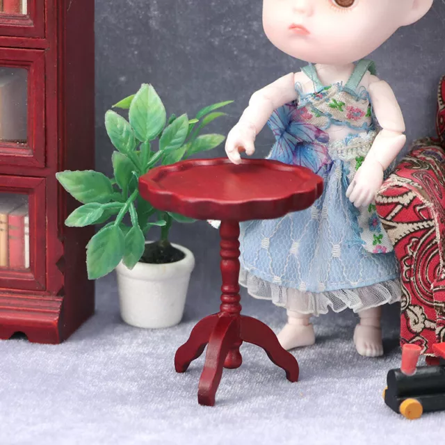 Bambole scala 1:12 TH casa miniatura rosso rotondo tavolino accessori mobili