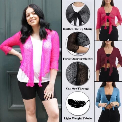 Donna Legare Aperto Davanti Coprispalle Maglia Corto Bolero Cardigan