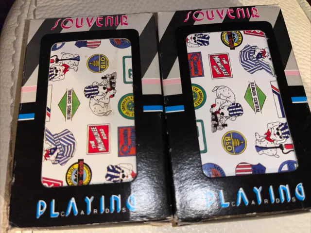 VTG Playing Cards TWO DECKS TRAINS RAILROAD SOUVENIR MADE IN HONG KONG