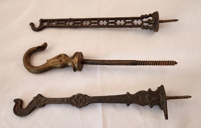 Antique Vintage Ornate Cast Iron Brass Plant Hanger Hooks Decorative (Lot of 3) 2