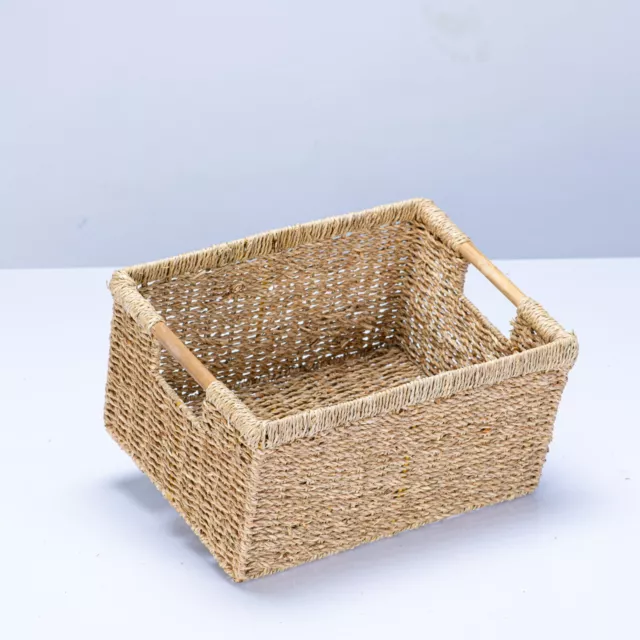 VATIMA Large Seagrass Wicker Storage Basket with Wooden Handles