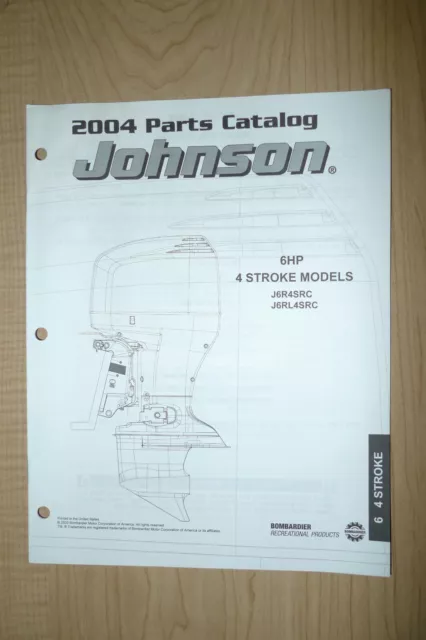 Johnson Outboard  2004 Parts Catalog  6 HP 4 Stroke Models Free Shipping