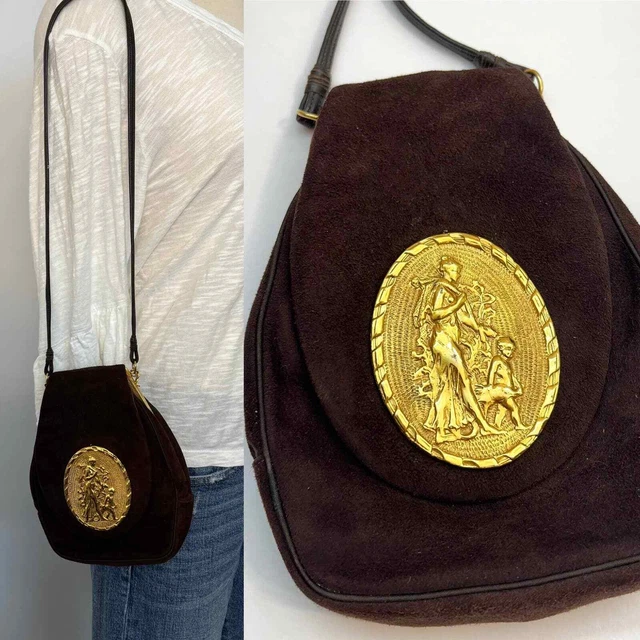 Rosenfeld Vintage Brass Engraved Plaque Suede Shoulder Bag Rosenfeld Vintage Brass Engraved Plaque Suede Shoulder Bag