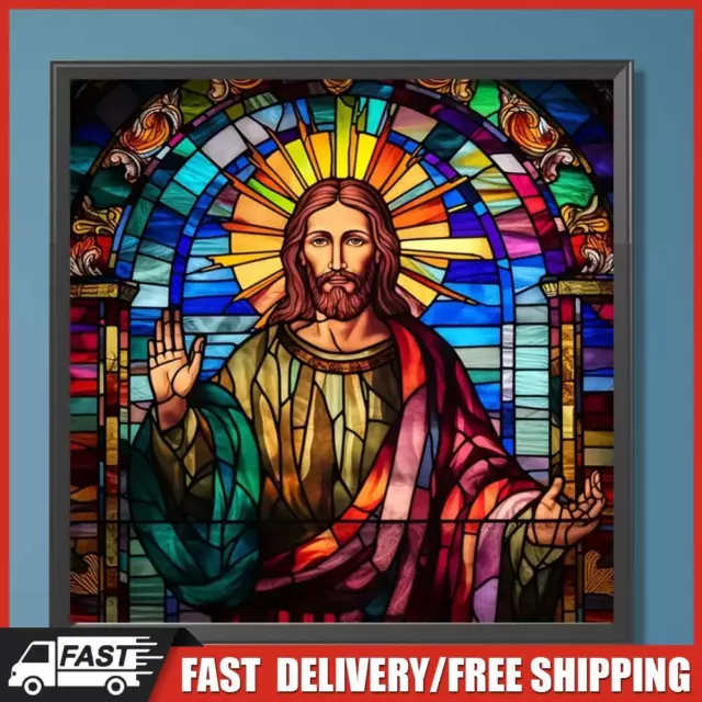 5D DIY Full Round Drill Stained Glass Diamond Painting with Jesus Art 30x30cm DE