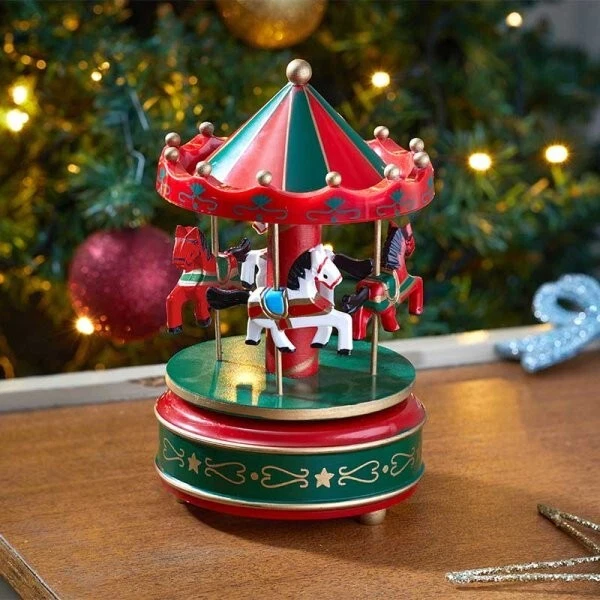 レトロ な クリスマス　飾り holiday carousel LED Lighted Rosie's Carousel Revolving Christmas Decor with