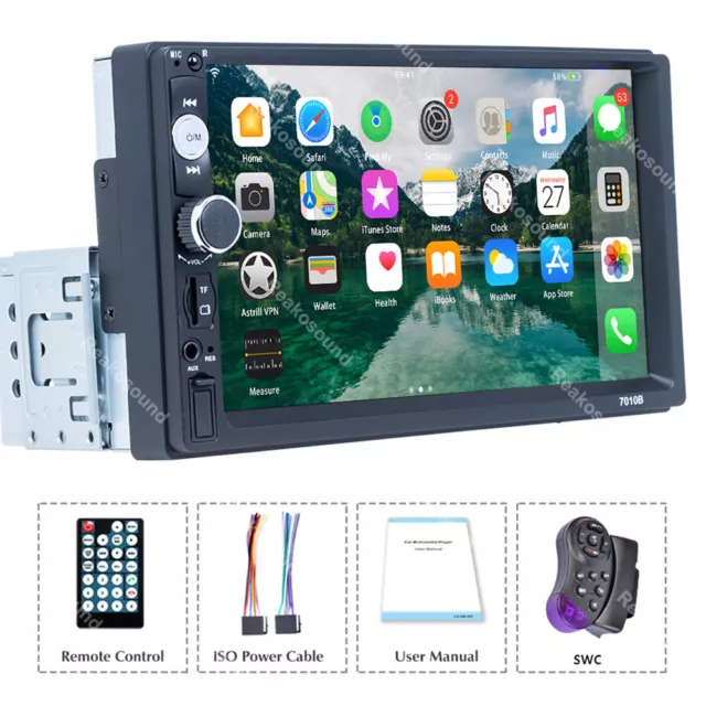 Single 1 DIN 7 Inch Car Stereo HD Touch Screen Bluetooth FM Radio USB+Cam