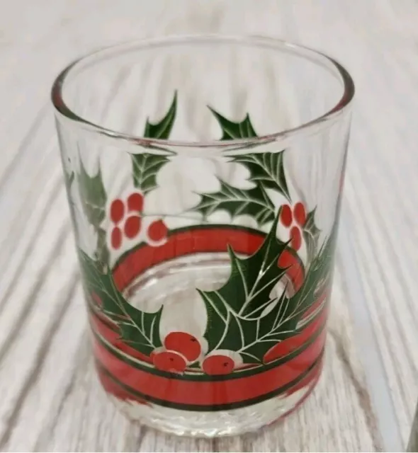 Holly and Berries SHOT GLASS or VOTIVE Libbey Christmas Holiday 2oz