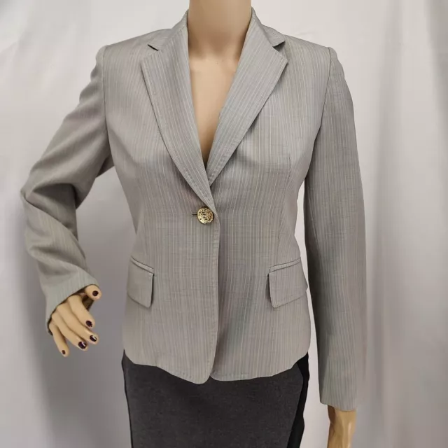 "Anne Klein" Gray/Yellow Striped Career Casual Jacket Blazer Coat Size: 8P