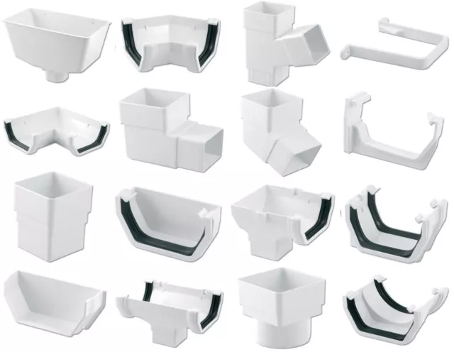 White Square Floplast 114mm Gutter and 65mm Pipe Fittings Selection of Fittings