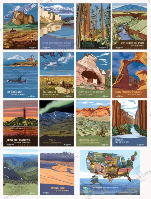 SET of (15) USA National Conservation Land Posters - w/ Bonus Map Print 13"x19"