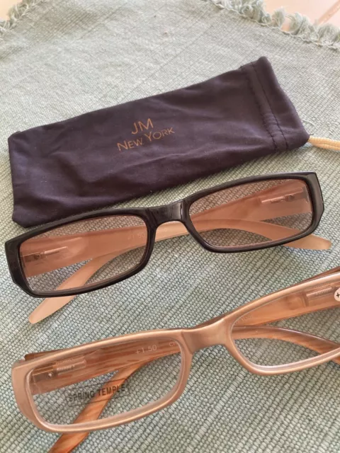2 JOY MANGANO Gold Glasses READERS +1.50 UV Reg + Sunglasses Shades JM New York