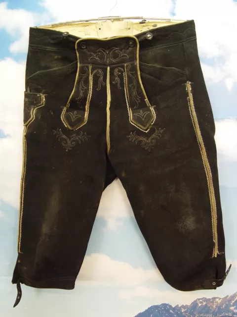 Herren Trachten Stickerei Kniebund Hirschleder Lederhose antik und speckig Gr.50