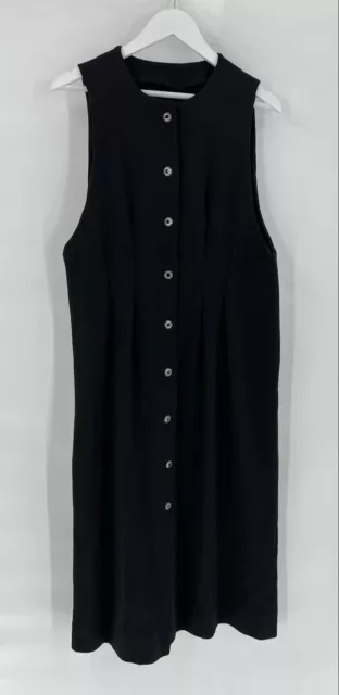 Vintage Unbranded Black Sleeveless Midi Dress Womens M/L Button Front Casual