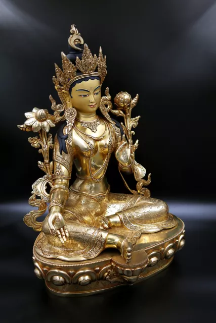 Masterpiece Gold Plated Green Tara Sculpture | Mother Tara Art Nepal 18" 2