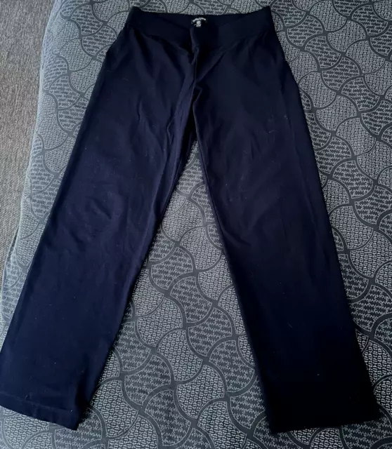 EILEEN FISHER Washable Stretch Crepe Navy Blue Straight Wide Leg Pants PM