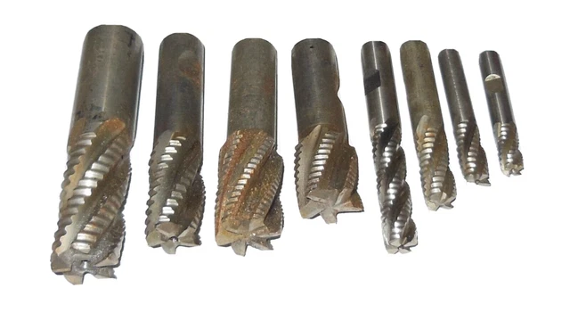 "E" Lot Of 8, Various Size H.s.s. Roughing End Mills - Slightly Used Condition