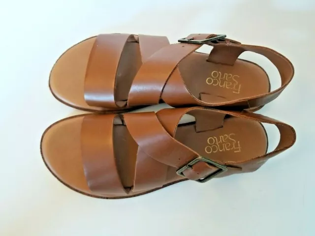 Franco Sarto Brown Flat Leather Sandals Criss Cross Strap Kara 7.5M Comfort 2