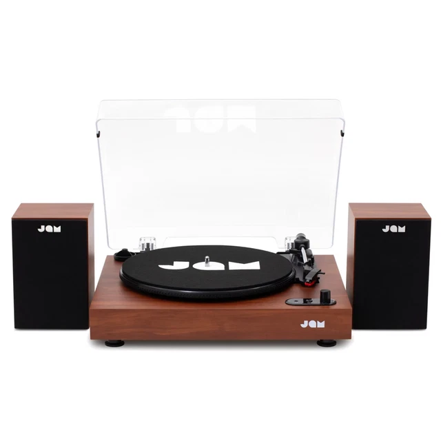 JAM TURNTABLE SPEAKERS Cherry Wood Bluetooth Vinyl Record Player Sound