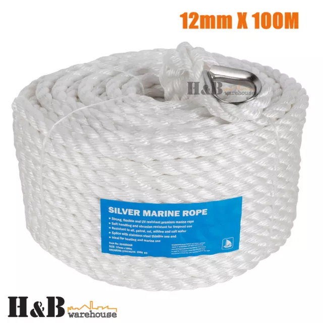 12mm x 100M Anchor Marine Rope Boat Mooring Line Stainless Steel Thimble