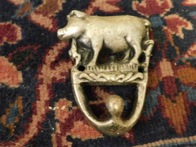 Vtg 3D Cast Iron Wall Hook Animal PIG HOG Coat Towel Kitchen Pan Purse Hanger