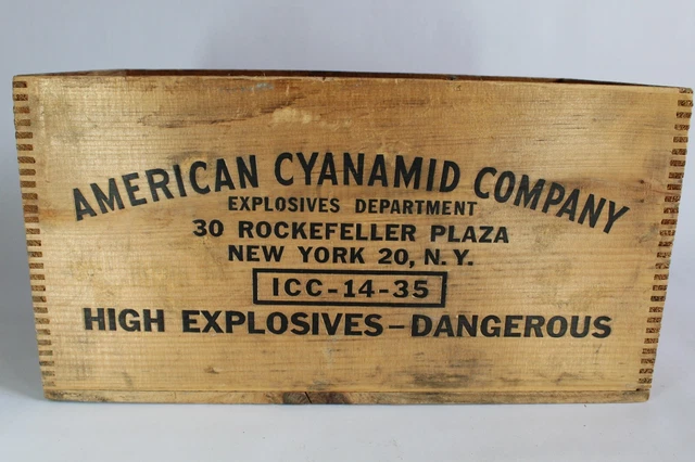 Vintage Wood Dynamite Crate - American Cyanamid Co Rockefeller Plaza NYC Empty