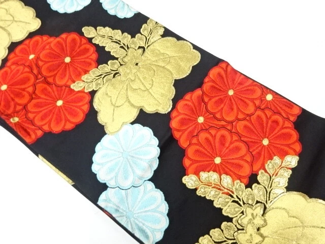 6868118: Japanese Kimono / Antique Fukuro Obi / Woven Paulownia & Kiku