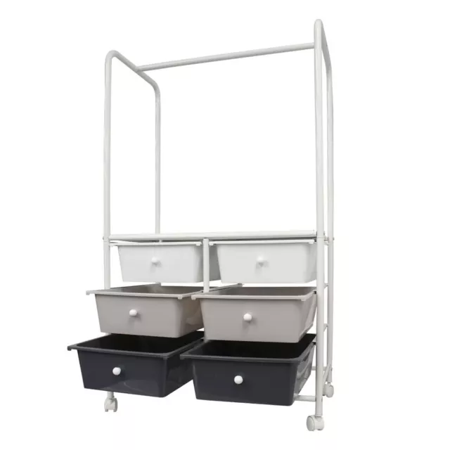 Box Sweden 6 Drawer 115cm Metal Trolley Storage w/ Garment Rack/Wheels White