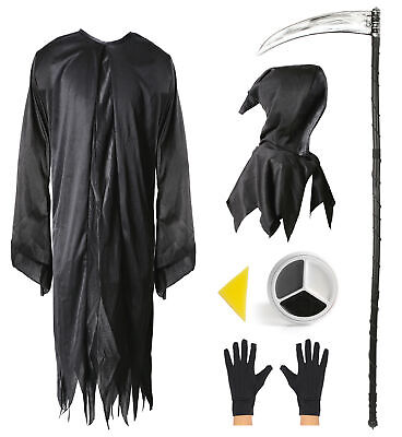 Kids Halloween Deluxe Grim Reaper Fancy Dress Trick Or Treat Costume Horror