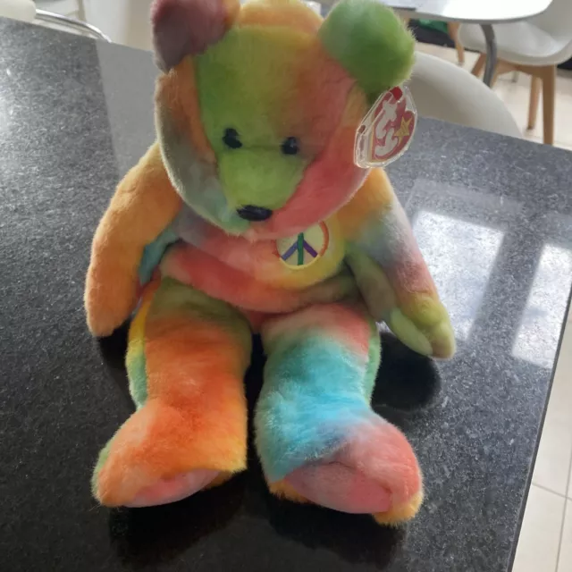 Ty Peace Bear - Jingle Beanie Baby, Buddy And Large Buddy - New With Tags