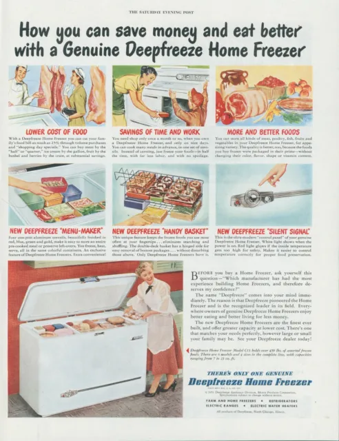 1951 Deepfreeze Home Freezer 450 Lbs Food Menu Maker Basket Vintage Print Ad SP5