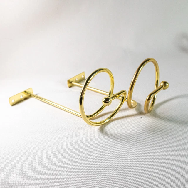 Vintage Spiral Brass Gold Tone Metal Curtain Tie Backs Drapery Hooks Set of 2 10