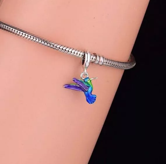 Charm 925 Silber Vogel Kolibri Flügel emailliert - Anhänger für Pandora Armband