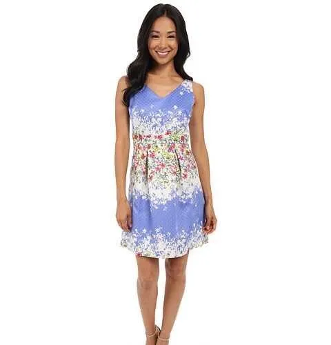 NWT $138 Tahari Arthur Levine Blue Floral Fit Flare Sleeveless Tea Dress Sz 6 P