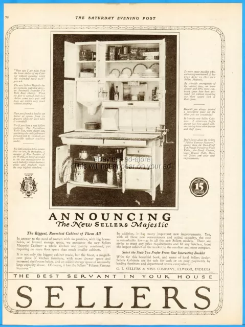 1921 Sellers Kitchen Cabinets Elwood IN Majestic Flour Bin Cupboard Furniture Ad