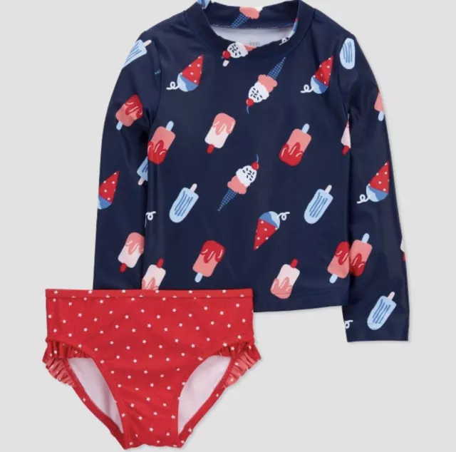 NWT Baby Girl Carters Swim 9 Mo Long Sleeve Popsicles 2-Piece Rash Guard