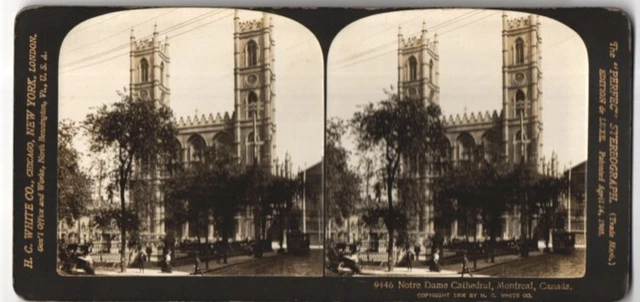 Stereo-Fotografie H.C. White Co., New York, Ansicht Montreal, Notre Dame Kathed